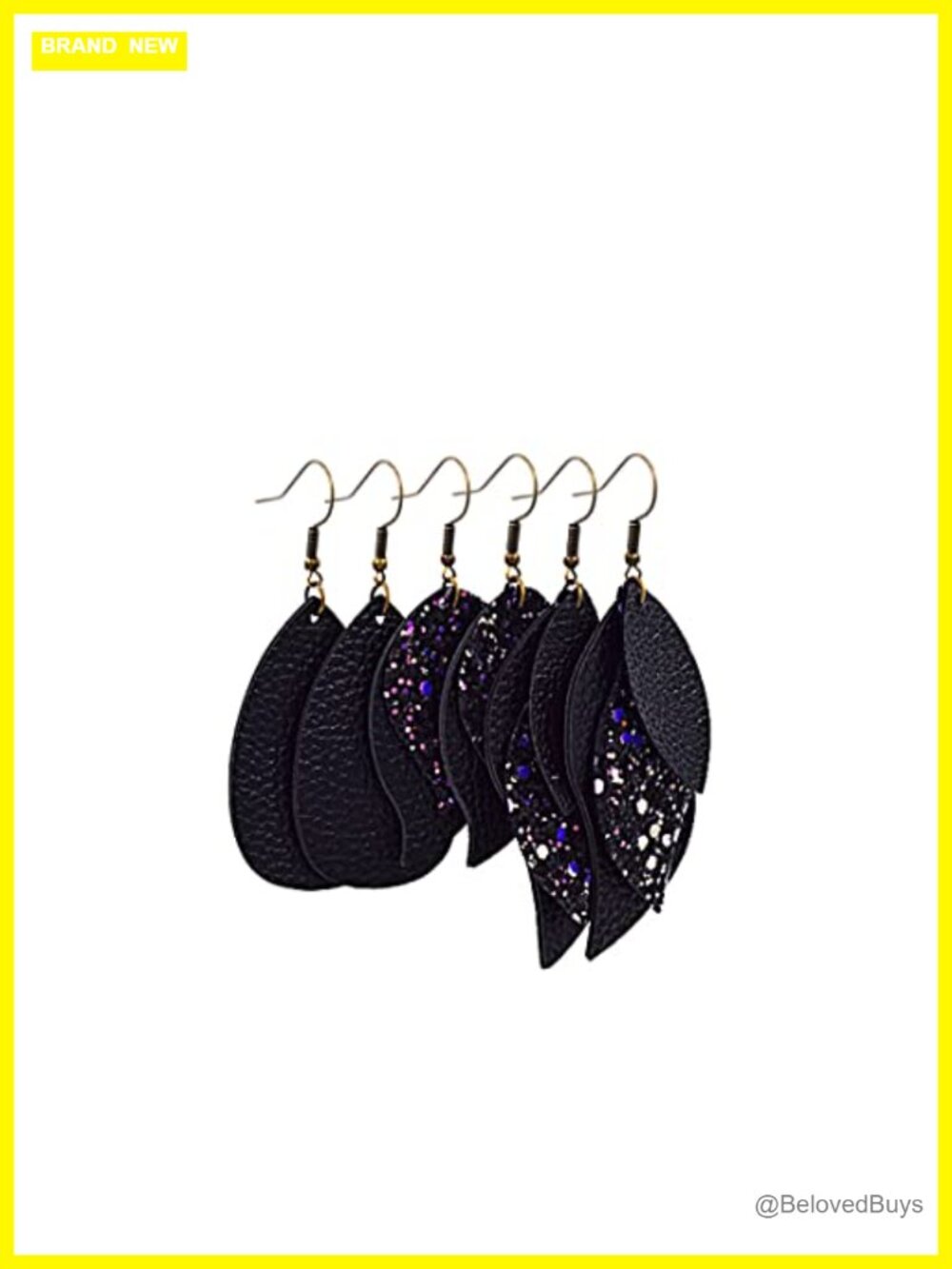 3 Pairs Faux Leather Layered Dangle Earrings Glitter Sequins Teardrop Women